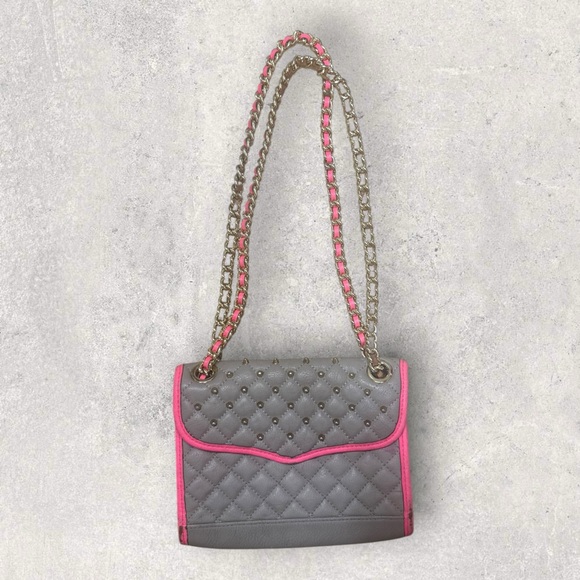 Rebecca Minkoff Handbags - Rebecca Minkoff Affair Mini Studded Convertible Crossbody Bag Grey Neon Pink
